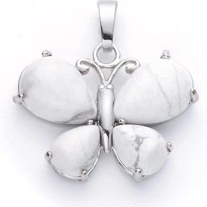 White Howlite Natural Stone Cute Butterfly Pendant Necklace Gemstone Pendant